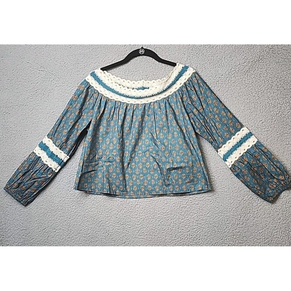 LUNA MOON Women's Medium Anthropologie Crocheted Lace Peasant NWT Boho Blouse